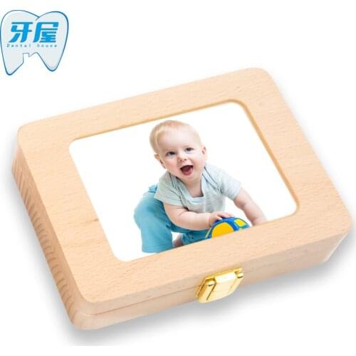 Mupin tooth house cross border childrens hair deciduous teeth box English Japanese fetal hair teeth wooden storage box gift