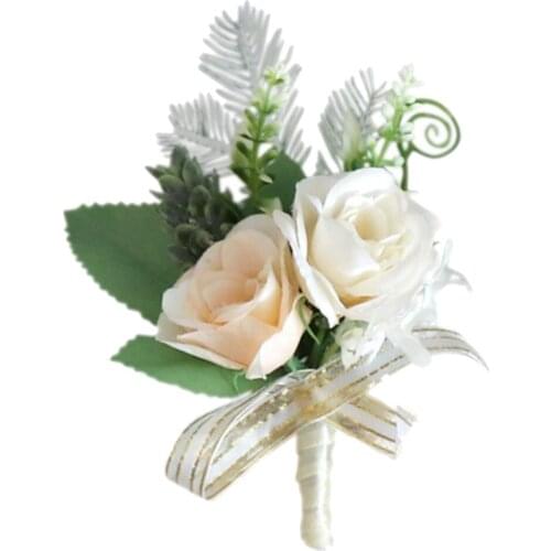Groom Bridal Artificial Rose Flower Corsage With Clip Wedding Party Favor