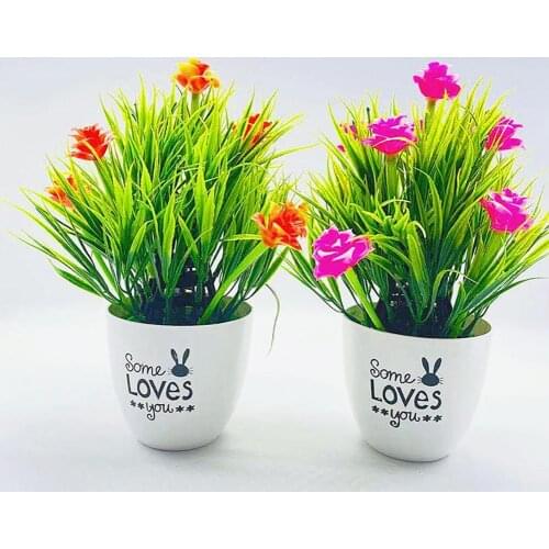Artificial Flower Plants Vivid Fake Bonsai Rose Flowers Desktop Ornaments Plastic Imitation Flower Plants Windowsill Decoration