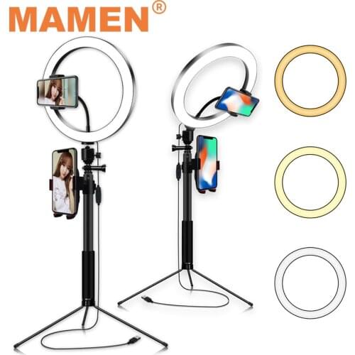 MAMEN 16cm 20cm 26cm LED Ring Light with Tripod Phone Holder Live Streaming Light Kits for Tik tok YouTube Webcast Selfie Light