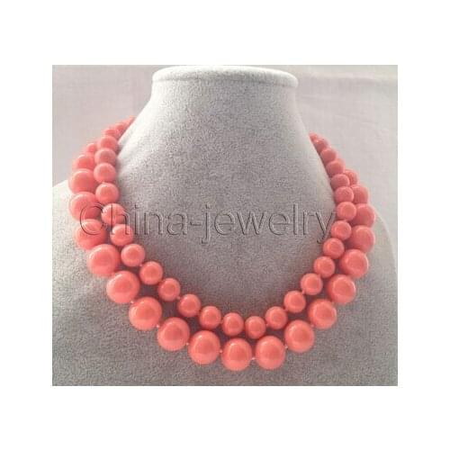 Beautiful 18" 2row 8-12mm pink coral color south sea shell pearl necklace Factory Wholesale price Women Gift word Jewelry