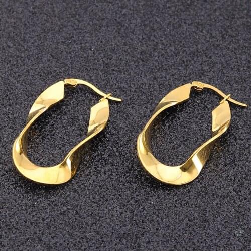 1Pair Titanium Steel Oval Flat Twisted Big Ear Ring Stainless Steel Big Earrings Nightclub Trendy Line Earrings