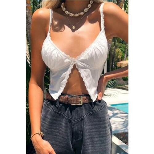 Lace Floral Sling Crop Spaghetti Strap Floral Lace Trim Cropped Tops Vest Summer Women Club Beach Clothing