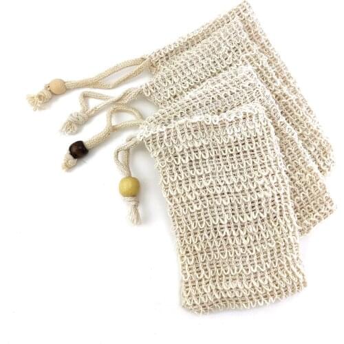 4Pcs Natural Sisal Hemp Soap Bag Blister Foam Maker Mesh Soap Net Foaming Easy Bubble Mesh Bag Bathroom Soap Holder Soap Case