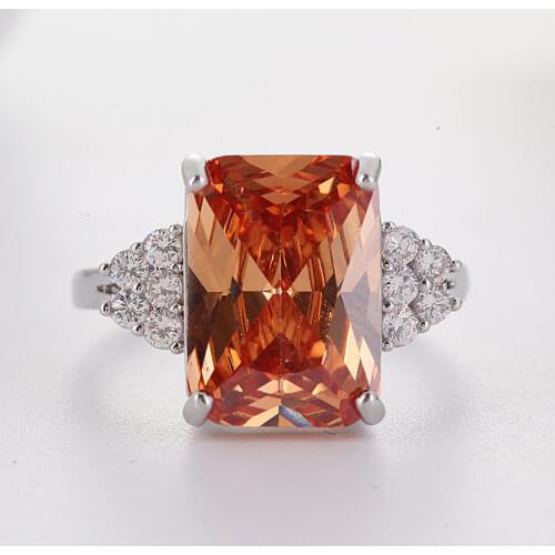 Fashion Geometry Orange Stone Ring Bague Luxury Princess Cut Zircon Ring Wedding Rings For Women Party Jewelry Gift Z5K214