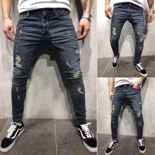 New Men Twill Twill Slim-Fit Straight Jeans Boys Spring and Autumn Tight Pants with Pocket High Waist Blue-Black Jeans S-4XL