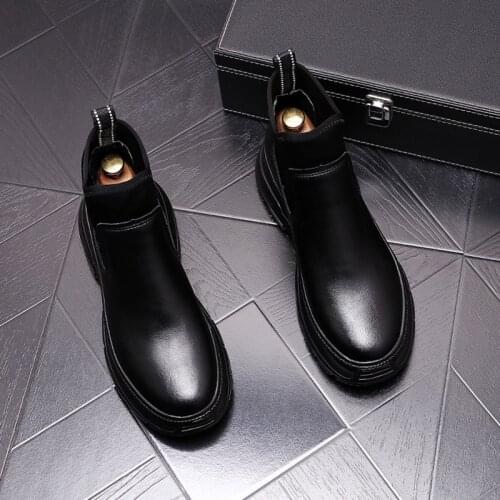 Mens leisure real leather boots white black shoes handsome platform boot chelsea botas personality short botines hombre sapatos
