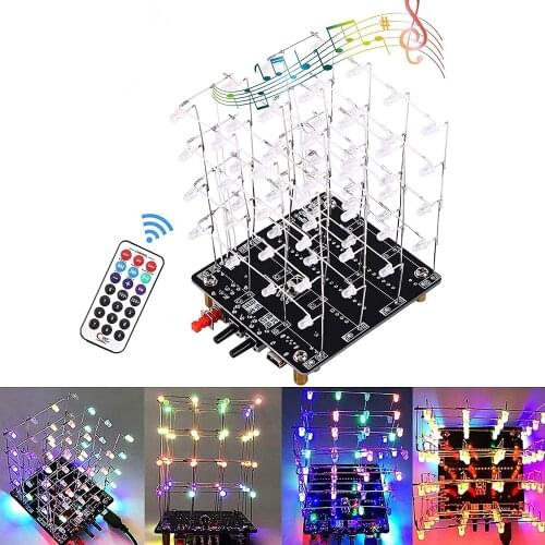 DIY Kit 3D Light Cube 4x4x4 3D4 RGB LED Cube Audio Spectrum Display Colorful 4*4*4 LED