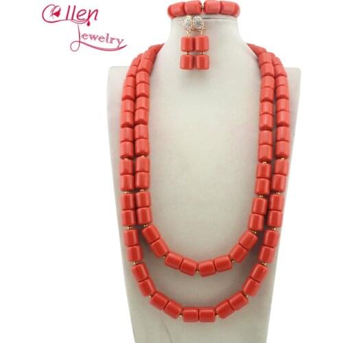 Splendid African Beads Jewelry Sets Nigerian Wedding African Coral Beads Jewelry Set W12152