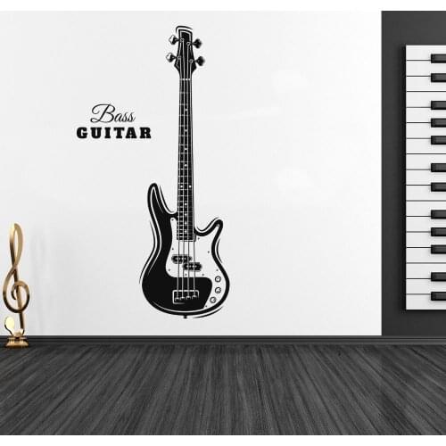 Bass Guitar Silhouette Decal Wall Sticker Art Musical Instrument For Music Room Decoration Removable A002181
