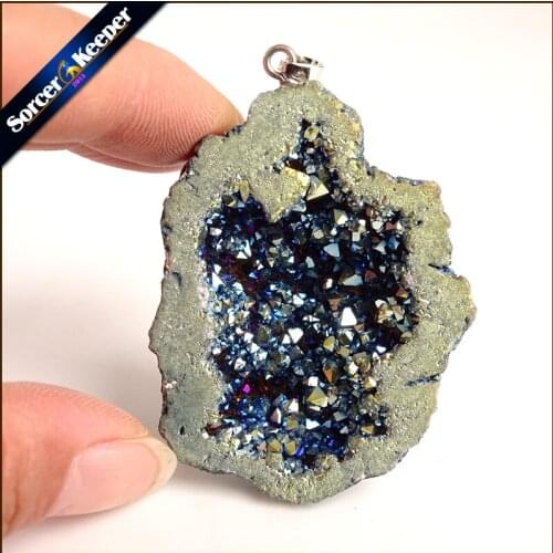 Natural Raw Mineral Crystal Pendant Druzy Drop Pendants Pendulum Chakra Natural Stone Pendants For Jewelry Making WS1007