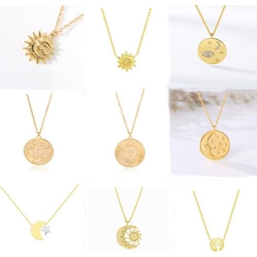 Stainless Steel Charms Sun And Moon Necklaces Chain Celestial Star Best Friends Gift CZ Zircon Long Necklaces Pendants Men Women