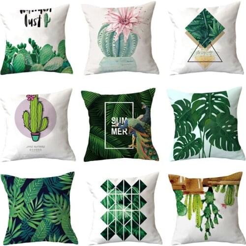 Office Chair Green Leaves Cushions Pillow Cotton Printed Pillow Set Catus Nordic Style Pillow Cover Core Living Room Decoration