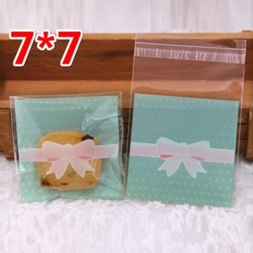 100pcs/lot Cookies Ziplock Bag Blue Dot Background Pink Bow Handmade Snack Food Candy Packaging Bags Party Nougat Wrapper Bag