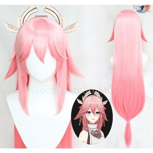 Gradient Pink Yae Miko Wig Genshin Impact Cosplay Long Straight Ponytail Hair Project Celestia Women Role Play Yae Wig