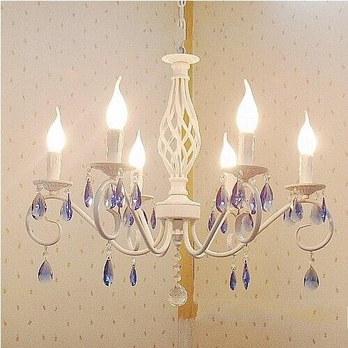 Personality iron crystal chandelier simple European style dining room bedroom chandelier lighting lamp Mediterranean