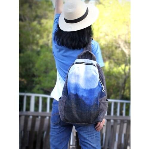 Blue-dyed Cotton Hemp Backpack Casual Retro Backpack Ethnic Bags Fashion Art Unisex Backpack