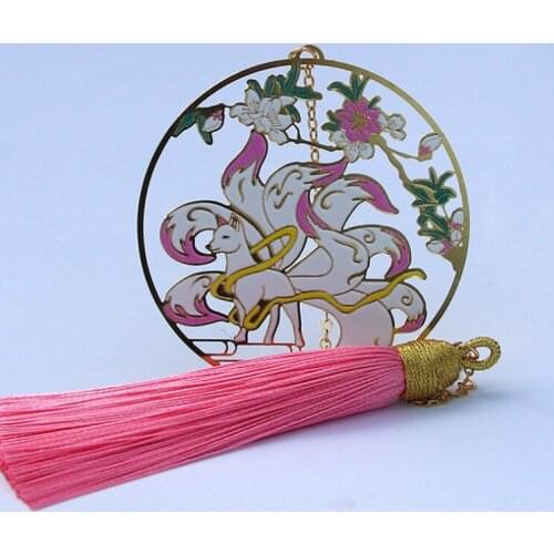 Nine-Tailed Spirit Fox Bookmark Cartoon Art Metal Tassel Pendant Book Mark Page Folder Decor Office School Supplies Stationery