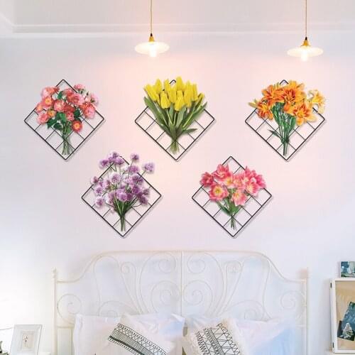 [SHIJUEHEZI] Flowers Wall Stickers DIY Plants Wall Decals for Living Room Nursery Kitchen Home Wedding Decoration Accessories