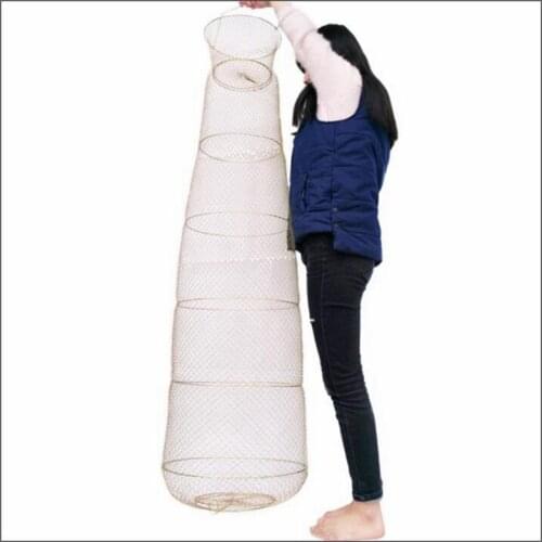 Finefish Size 1.5m Portable Fish Care Keep Mesh Wire Foldable Fishing Cage Drum-shaped Steel Wire Creel Catch Fishing Net