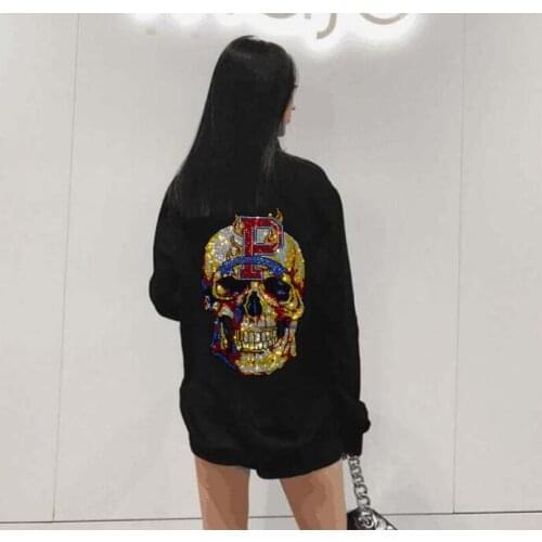 Rhinestones Skull girls Pullover hooies Fashion Streetwear O Neck long Sleeve women Sweatshirt hot sale Cotton