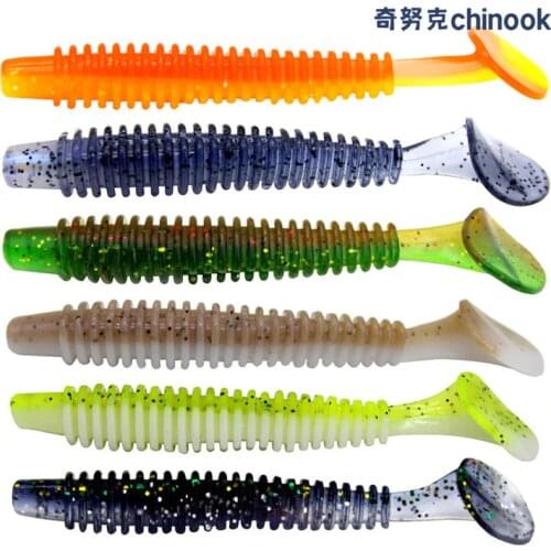 Chinook 10pcs Swing Worm Impact Ring Shad Fishing Lure Soft 50mm 75mm Plastics Baits Swimbait Jigging Lure Artificial Baits