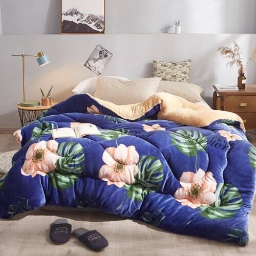 Floral Thicken Winter Comforter Imitate Lambs Wool Warm Flannel Duvet Flower AB Side Camel King Queen Single Quilts Size Double