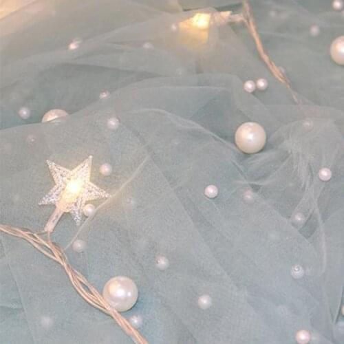 YWCOOL 3Meters x160CM Wide Pearl Beading Soft Mesh Fabric DIY For Party Wedding Dress Decoration Tulle Fabric Sewing Fabric