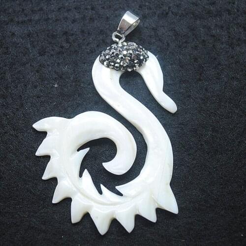 Caring shell pendant swan shape only one for your with rhinestone tape for silver jewelry making natural items for popular jewel