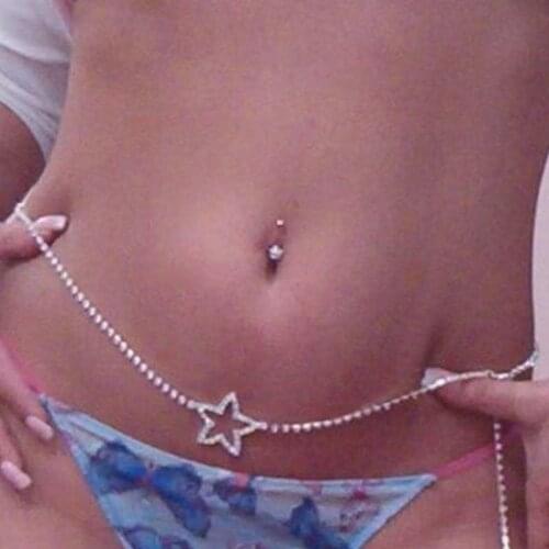 Sweet Crystal Star Waist Chain for Women Sexy Rhinestone Chain Body Jewelry Charm Bikini Bling Crystal Belly Chain Waistband