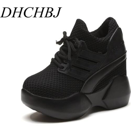 2020 Women Sneakers Mesh Casual Platform Trainers red Shoes 10CM Heels Autumn Wedges Breathable Woman Height Increasing Shoes