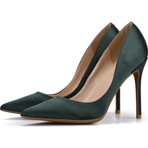 Women Pumps Thin Heel Female Shoes Pointed Toe High Heels Silk Ladies Party Shoes Slip On Shoes Black Plus Size H0019