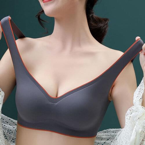 Jerrinut Plus Size Bra Latex Push Up Bra Seamless Bras for Women Bralette Top Bh Comfort Cooling Gathers Shock-Proof Pad