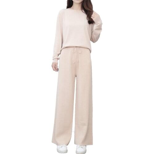 Fashion Plus Size Two-Piece Women 2021 New Spring Autumn Suit Female Long Sleeve Casual Loose Two-Piece Lady Wide-Leg Trousers