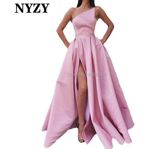 Prom Dresses 2019 NYZY P67 High Slit Pink Satin Long Evening Gown Formal Dress Women Elegant Robe de Soiree