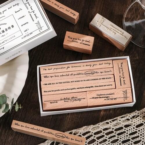 1Set Vintage English Short Sentences Decoration Stamp Wooden Rubber Stamps For Scrapbooking Stationery DIY Craft Standard Stamp