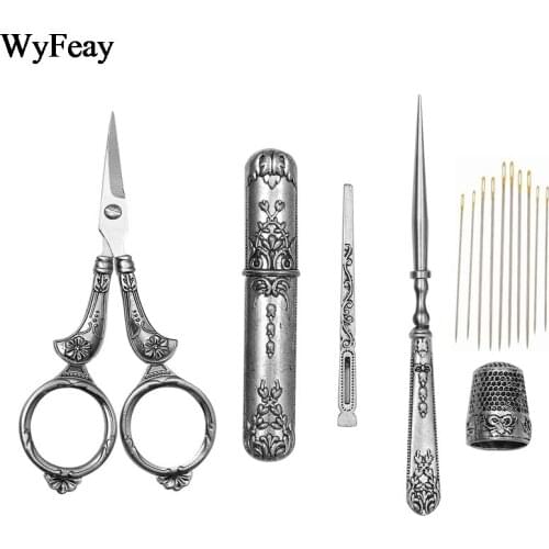 1 Set Vintage Scissor Zakka Needle Case Sewing Thimble Awl DIY Needlework Tools Cross Stitch Embroidery Scissors Sewing Scissors