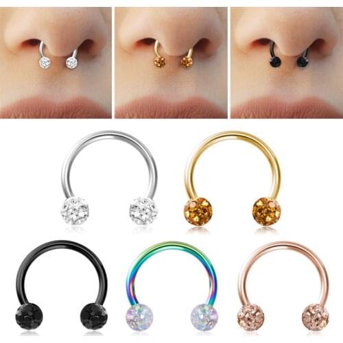 1pc Bling Nose Hoop Ring Septum Lip Stud Cartilage Earrings Circular Tragus Helix Ear Piercing Tragus Horseshoe Body Jewelry 16G