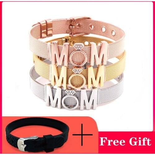 10mm Stainless Steel Bracelets With MOM Hollow Heart To Heart Anchor Beads Charm Mesh Bracelets Bangles for Woman Lover Jewelry