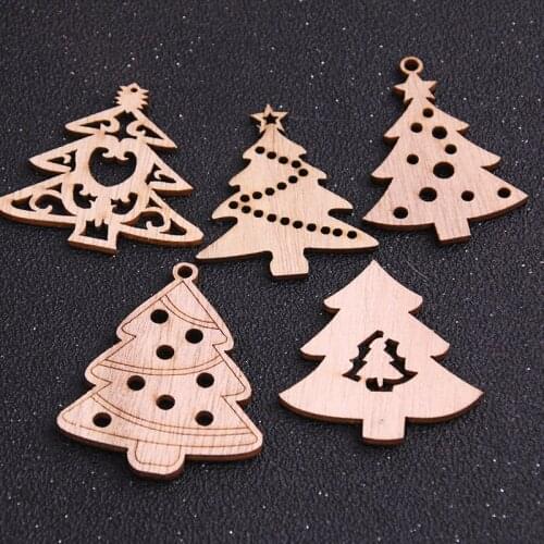 10pcs Mix Wooden Christmas Tree Pattern Hanging Ornament Charm Scrapbooking Handmade Accessory Home Decoration DIY