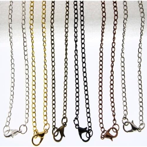 10pcs Gold Silver Black Bronze Color Metal Link Chain Necklace Lobster Clasp 60cm Length Necklace Chains for DIY Jewelry Making