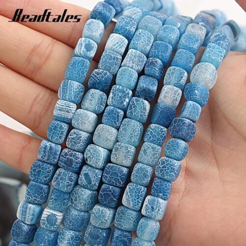 15inch 8mm Blue Weathered Square Agate Beads Natural Stone Loose Stone Beads For Jewelry Making DIY Making Bracelet Beeadtales