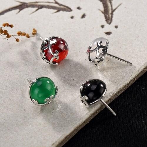 2018 Hot Sale Limited S925 Sterling Antique Pattern Mosaic Jade, Pomegranate Temperament, Ladies' Small Tremella Nail Wholesale