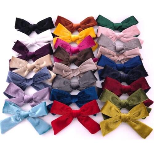 Bulk 50pc/lot New 5.5" Large Smooth Velvet Hair Bows Hair Clips,Velvet Handtied Bow Nylon Headband For Girls Hair Accessories