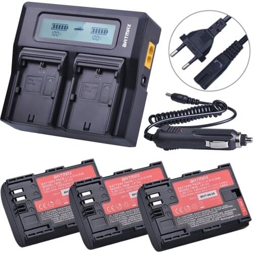 3Pcs Sanyo Cell LP-E6 LP E6 LP-E6N Battery + Rapid LCD Dual Charger for Canon EOS 5DS 5D Mark II Mark III 6D 7D 60D 60Da 70D 80D