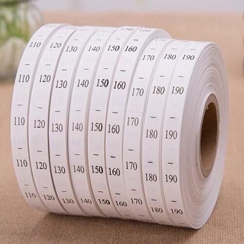 3000pcs/roll High Quality Number 50-200 Size Labels Synthetic Fibre White Size Tags Kids/Babys Washable Care Size Labels