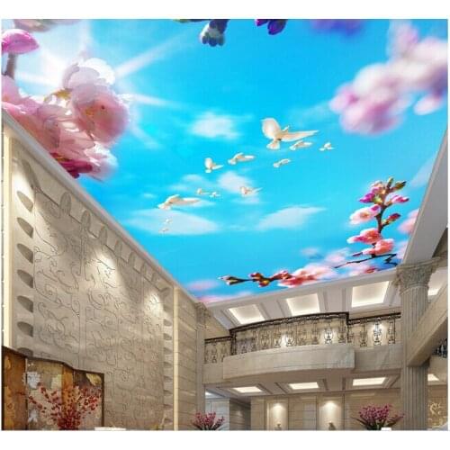 3d wallpaper custom mural non-woven Peach blossom blue sky dove ceiling frescoes on the design photo wallpaper for walls 3d