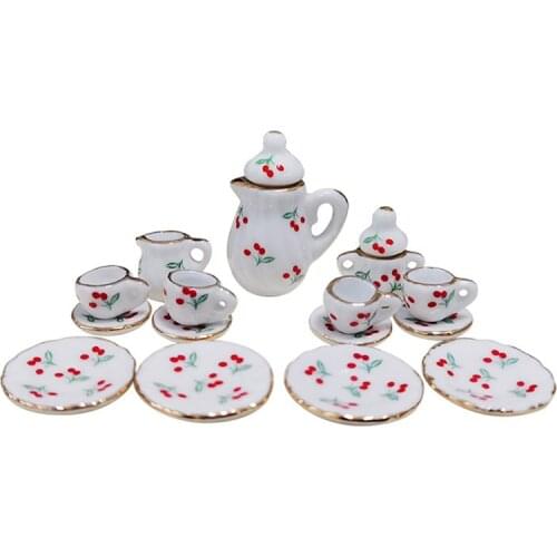 5/8/12Pcs 1:12 Kitchen Flower/Fruit Pattern Porcelain Dish Pot Tray Cups Teapot Dollhouse Miniature Mini Cute Coffee Tea Set