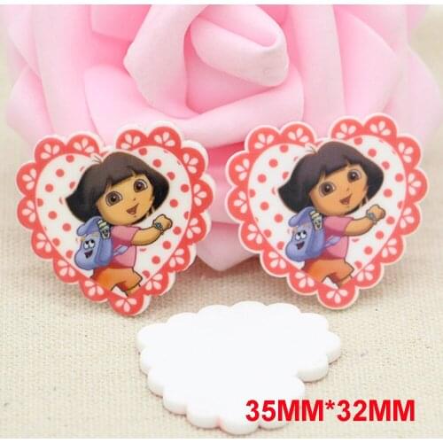 50pcs 35*32MM Cartoon Character Back to School Resin Flatback for Hair Bow Kawaii Dora Planar Resin DIY Home Decoration DL233