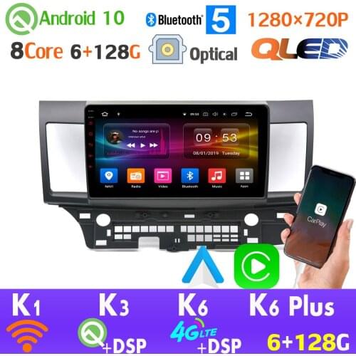 6+128G Android 10 QLED 1280*720P Car Radio GPS Player For Mitsubishi EVO Lancer 10 AHD 1080P HDMI Head Unit CarPlay SPDIF 4G LTE